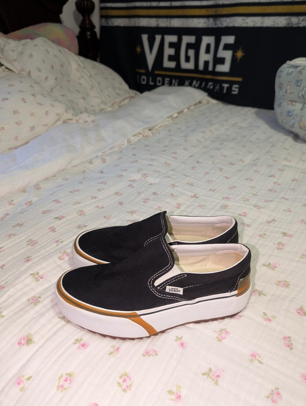 Women's Platform Black and White Slip-On Vans Sneakers Size 7.5